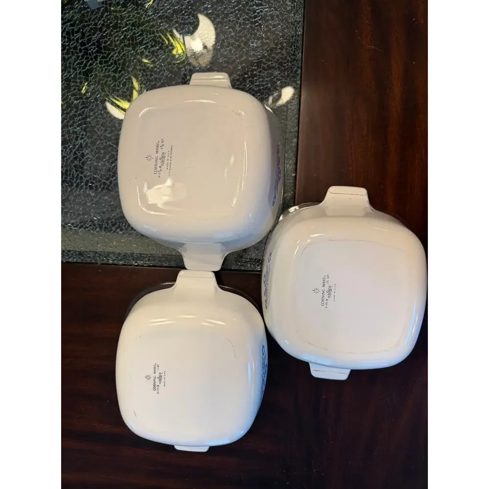 Vintage CorningWare Blue Cornflower Petite Casserole Set W/ Pyrex Lids